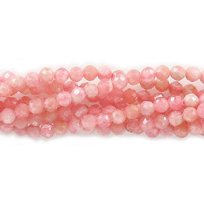 Semi-precious faceted beads, 2mm, rhodochrosite, approx. hole size 0.50mm, 16 inch strand. (SKU# SPBD2MMF/RHODC). Sold per pack of 1 strand(s).