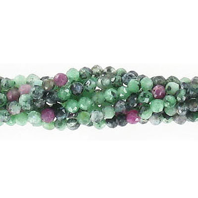 Billes semi-precieuses à facettes, 2mm, zoisite rubis, grandeur de trou approx. 0.50mm, corde de 16 pouces. Vendu en paquet de 1 corde(s). (SKU# SPBD2MMF/RZ)