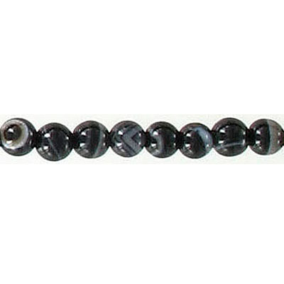 Semi-precious round beads, 4mm, black agate with white lines, 16 inch strand. (SKU# SPBD4MM/BKAG). Sold per pack of 1 strand(s).