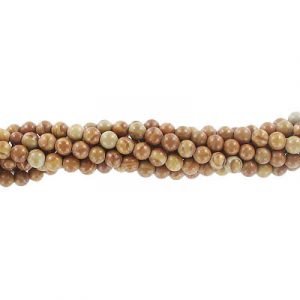 Billes semi-précieuses rondes, 4mm, agate "gold lace", grandeur de trou approx. 0.80-1mm, corde de 16 pouces. Vendu en paquet de 1 corde(s). (SKU# SPBD4MM/GLACE)