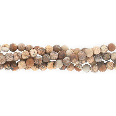 Semi-precious round beads, 4mm, matte picture jasper, approx. hole size 0.80-1mm, 16 inch strand. (SKU# SPBD4MM/MPJAS). Sold per pack of 1 strand(s).