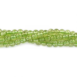 Semi-precious round beads, 4mm, peridot, approx. hole size 0.80-1mm, 16 inch strand. (SKU# SPBD4MM/PERI). Sold per pack of 1 strand(s).
