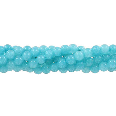 Billes semi-précieuses rondes, 4mm, jade sarcelle "candy", grandeur de trou approx. 0.80-1mm, corde de 16 pouces. Vendu en paquet de 1 corde(s). (SKU# SPBD4MM/TNJ)
