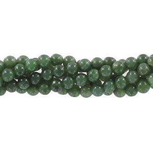 Billes semi-précieuses rondes, 5mm, jade nephrite, grandeur de trou approx. 0.80-1mm, corde de 16 pouces. Vendu en paquet de 1 corde(s). (SKU# SPBD5MM/JADE)