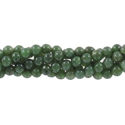 Billes semi-précieuses rondes, 5mm, jade nephrite, grandeur de trou approx. 0.80-1mm, corde de 16 pouces. Vendu en paquet de 1 corde(s). (SKU# SPBD5MM/JADE)