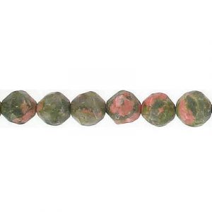 Billes semi-precieuses à facettes, 6mm, unakite, corde de 16 pouces. Vendu en paquet de 1 corde(s). (SKU# SPBD6MMF/UNIK)
