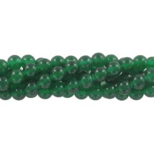 Billes semi-précieuses rondes, 6mm, jade bonbon vert fonce, grandeur de trou approx. 1mm, corde de 16 pouces. Vendu en paquet de 1 corde(s). (SKU# SPBD6MM/DGJ)