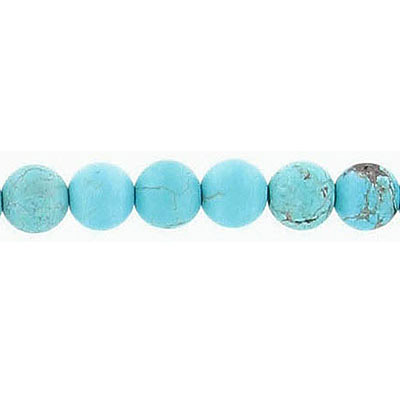 Billes semi-précieuses rondes, 6mm, matte turquoise, synthetic, corde de 16 pouces. Vendu en paquet de 1 corde(s). (SKU# SPBD6MM/MTURN)