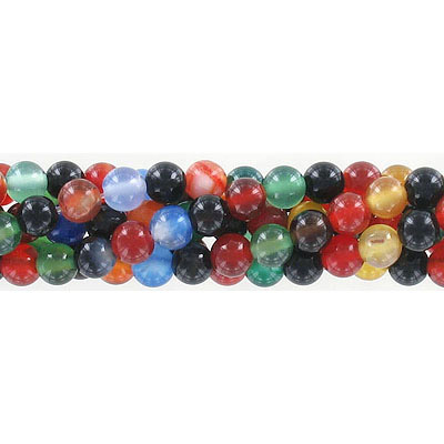 Billes semi-précieuses rondes, 6mm, agate multicolore, grandeur de trou approx. 1mm, corde de 16 pouces. Vendu en paquet de 1 corde(s). (SKU# SPBD6MM/MUAG)