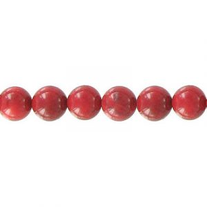 Billes semi-précieuses rondes, corde de 16 pouces, corail rouge, 6mm. Vendu en paquet de 1 corde(s). (SKU# SPBD6MM/RDC)