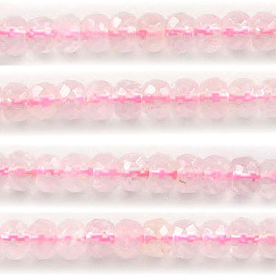 Billes semi-precieuses à facettes, 6mm, rondelle, quartz rose, grandeur de trou approx. 1mm, corde de 16 pouces. Vendu en paquet de 1 corde(s). (SKU# SPBD6RF/RQ)