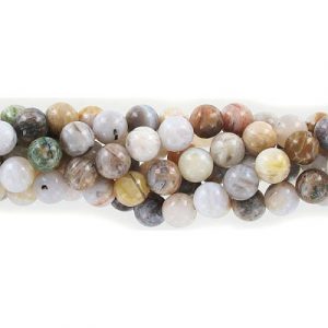 Billes semi-précieuses rondes, 8mm, agate de bambou, grandeur de trou approx. 1-1.20mm, corde de 16 pouces. Vendu en paquet de 1 corde(s). (SKU# SPBD8MM/BAMAG)