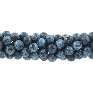 Billes semi-précieuses rondes, 8mm, jade bleu feu "candy", grandeur de trou approx. 1-1.20mm, corde de 16 pouces. Vendu en paquet de 1 corde(s). (SKU# SPBD8MM/BFJ)