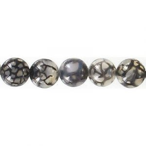 Billes semi-précieuses rondes, 8mm, agate craquelée avec matrice noire, corde de 16 pouces. Vendu en paquet de 1 corde(s). (SKU# SPBD8MM/CBAG)