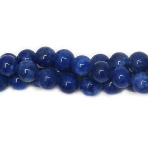 Billes semi-précieuses rondes, 8mm, jade bonbon bleu fonce, corde de 16 pouces. Vendu en paquet de 1 corde(s). (SKU# SPBD8MM/DBJ)