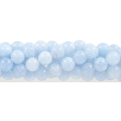Billes semi-précieuses rondes, 8mm, jade bleu pale feu "candy", grandeur de trou approx. 1-1.20mm, corde de 16 pouces. Vendu en paquet de 1 corde(s). (SKU# SPBD8MM/LBJ)