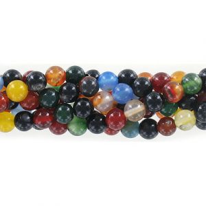 Billes semi-précieuses rondes, 8mm, agate multicolore, grandeur de trou approx. 1-1.20mm, corde de 16 pouces. Vendu en paquet de 1 corde(s). (SKU# SPBD8MM/MUAG)