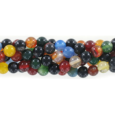 Billes semi-précieuses rondes, 8mm, agate multicolore, grandeur de trou approx. 1-1.20mm, corde de 16 pouces. Vendu en paquet de 1 corde(s). (SKU# SPBD8MM/MUAG)