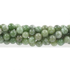 Billes semi-précieuses rondes, 8mm, jade olive "candy", grandeur de trou approx. 1-1.20mm, corde de 16 pouces. Vendu en paquet de 1 corde(s). (SKU# SPBD8MM/OLJ)