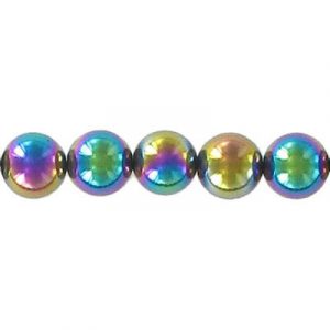 Billes semi-précieuses rondes, 8mm, hématite arc-en-ciel, grandeur de trou approx. 1-1.20mm, corde de 16 pouces. Vendu en paquet de 1 corde(s). (SKU# SPBD8MM/RBHEM)