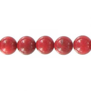 Billes semi-précieuses rondes, corde de 16 pouces, corail rouge, 8mm. Vendu en paquet de 1 corde(s). (SKU# SPBD8MM/RDC)