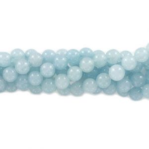 Billes semi-précieuses rondes, 8mm, bleu ciel jade (candy), taille du trou approx. 1-1.20mm, corde de 16 pouces. Vendu en paquet de 1 corde(s). (SKU# SPBD8MM/SBJ)