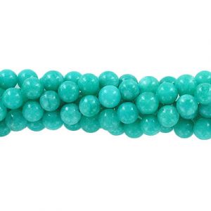 Billes semi-précieuses rondes, 8mm, jade bonbon bleu-vert, grandeur de trou approx. 1-1.20mm, corde de 16 pouces. Vendu en paquet de 1 corde(s). (SKU# SPBD8MM/SGJ)