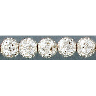 Billes semi-précieuses rondes, 8mm, lave plaque couleur argent, grandeur de trou approx. 1-1.20mm, corde de 16 pouces. Vendu en paquet de 1 corde(s). (SKU# SPBD8MM/SLA)
