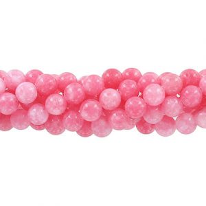 Billes semi-précieuses rondes, 8mm, jade fraise "candy", grandeur de trou approx. 1-1.20mm, corde de 16 pouces. Vendu en paquet de 1 corde(s). (SKU# SPBD8MM/STNJ)