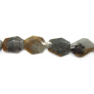 Billes semi-précieuses à facettes, corde de 16 pouces, lodalite chinoise plate. Vendu en paquet de 1 corde(s). (SKU# SPBDFFFL/CL)