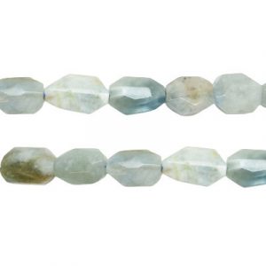 Billes semi-precieuses à facettes, pépites plates, tailles assorties, aigue-marine, corde de 16 pouces. Vendu en paquet de 1 corde(s). (SKU# SPBDFFF/AQ)