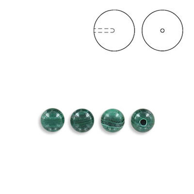 Semi-precious round beads, 4mm, half drilled, malachite, approx. hole size 0.90mm. (SKU# SPHD4MM/MAL). Sold per pack of 12