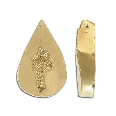 Pendentif semi-précieux, 32mm, forme de poire, druzy dore. Vendu separement. (SKU# SPP32P/GDQ)