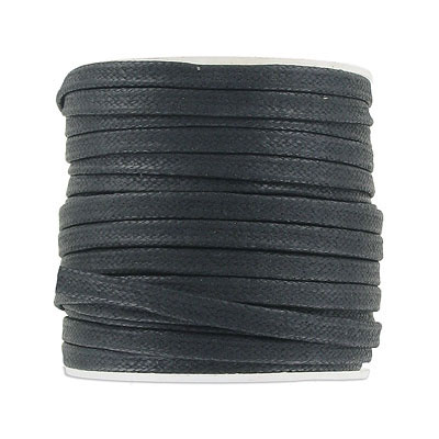 Flat cotton waxed cord, 4mm, black, 25 meters. (SKU# TTWX4FIND/BLK). Sold  per pack of 1 spool(s). - Frabels