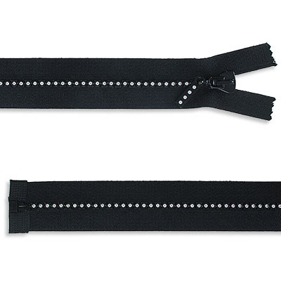 Rhinestone zipper small rhinestones, open, 14 inch, crystal/black (SKU# 1345/135/012). Sold individually.