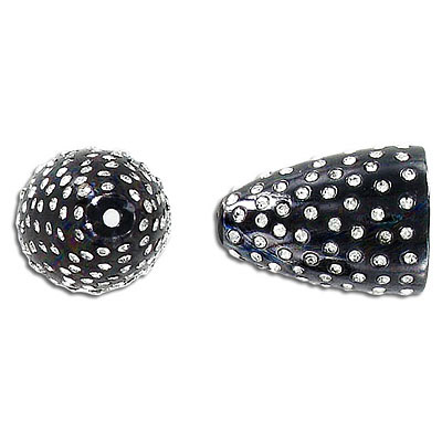 Bead cap, 25x18mm, inside diameter 14mm, with crystals, pewter, black nickel plate. (SKU# BC5632F/BPW). Sold individually.