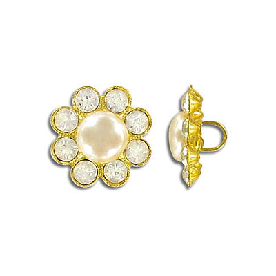 Button pearl crystal gold plate (SKU# BU7041/081). Sold per pack of 12
