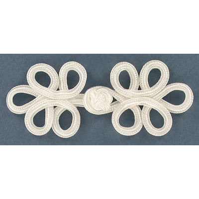 Fermeture en tissu (le brandebourg), blanc, nylon. Vendu separement. (SKU# BUF2499/WHT)