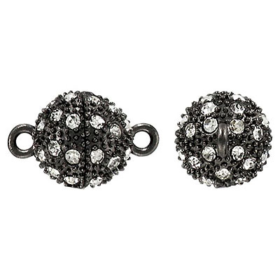 Fermoir magnetique en pierre du rhin,14mm, plaqué couleur nickel noir/cristal. Vendu en paquet de 6. (SKU# CL4214M/BN)