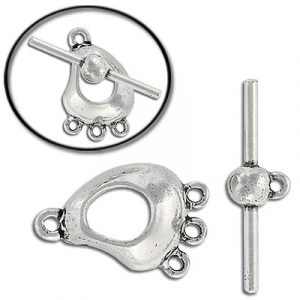 Toggle clasp, 3 holes, nickel finish, lead safe. (SKU# CLM42/WH). Sold per pack of 12