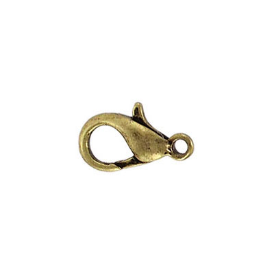 Fermoir homard, 15x8mm, plaqué couleur laiton antique. Vendu en paquet de 100. (SKU# CLZ23/OXBR)