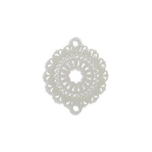 Connector, 23x18mm, filigree flower, brass core, rhodium imitation electroplated. (SKU# CN1045/WH). Sold per pack of 25