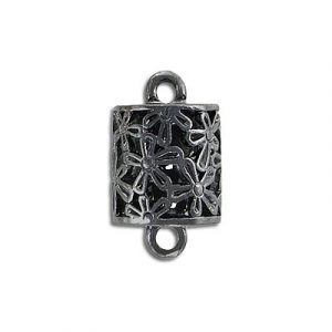 Connector, cylinder, 10x13mm, rhodium imitation, black, lead/cad safe. (SKU# CN22823/BN). Sold per pack of 12