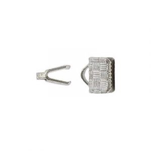 Connector, basket weave pattern with teeth, 8x7.4mm, rhodium imitation. (SKU# CN23874/WH). Sold per pack of 100