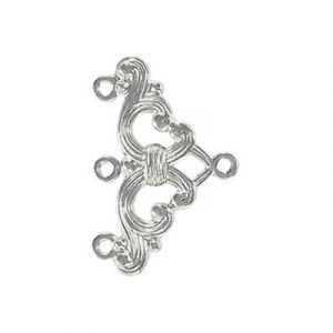 Connector, 25x16.35mm, 3-row, imitation rhodium color. (SKU# CN304A/WH). Sold per pack of 12