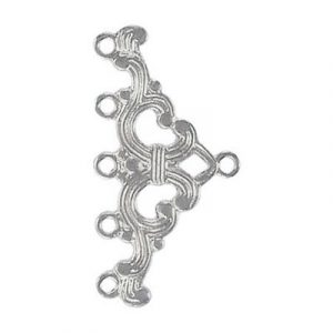 Connector, 31.65x16.35mm, 5-row, imitation rhodium color. (SKU# CN304B/WH). Sold per pack of 12