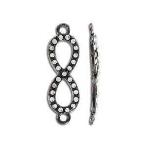 Connector, infinity, 33mm, crystal, rhodium imitation, black. (SKU# CN33INF/101B). Sold per pack of 12