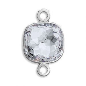 Connector, Crystal Swarovski 4483 Fantasy Cushion Fancy Stone, 14mm, crystal, rhodium plate. (SKU# CN4483/14/101R). Sold individually.