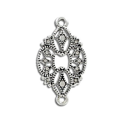 Connector, crystal, antique silver plate. (SKU# CN9414/101/OXW). Sold per pack of 12