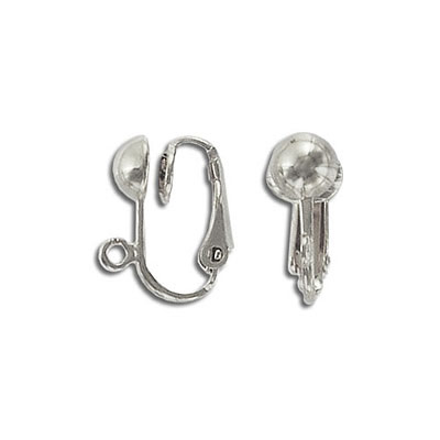 Ear clip, with 6mm half ball, rhodium imitation. (SKU# EC658930/WH). Sold per pack of 100